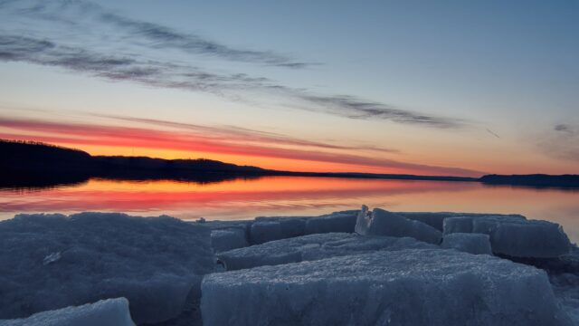 frozen lake sunrise