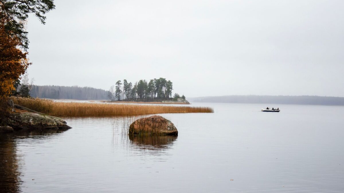 autumn lake fishing