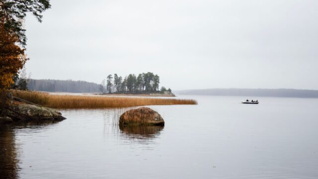 autumn lake fishing